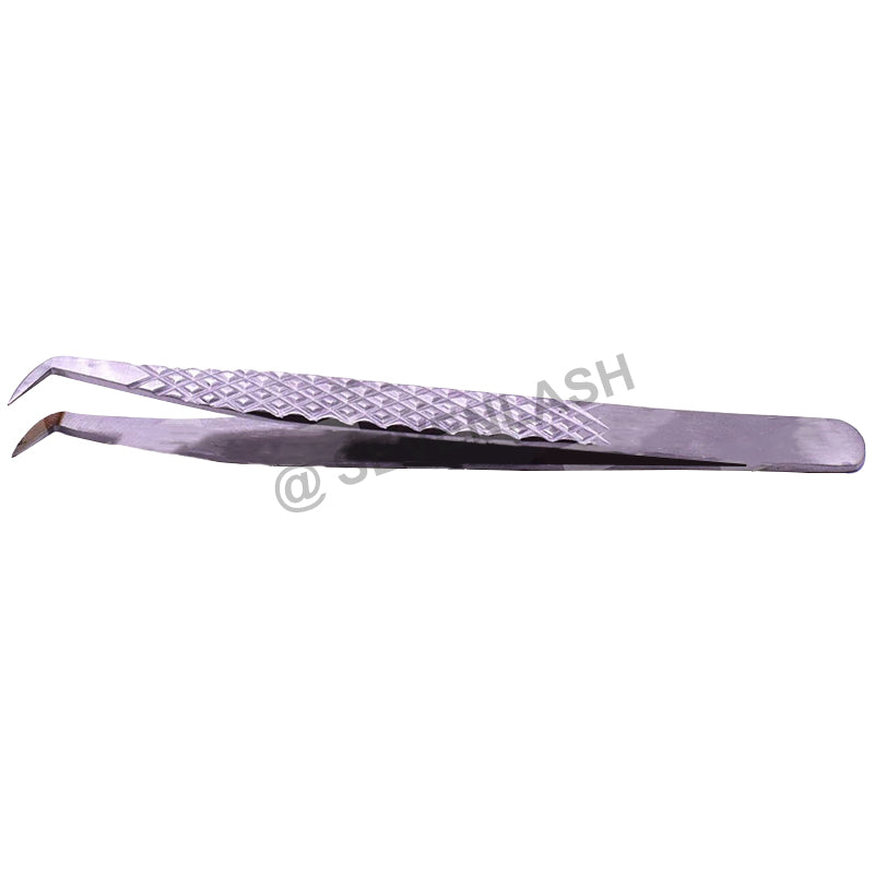 Fiber Tip Light Peach Coated Precision Stainless Steel Curved Tweezers for Volume Lashes