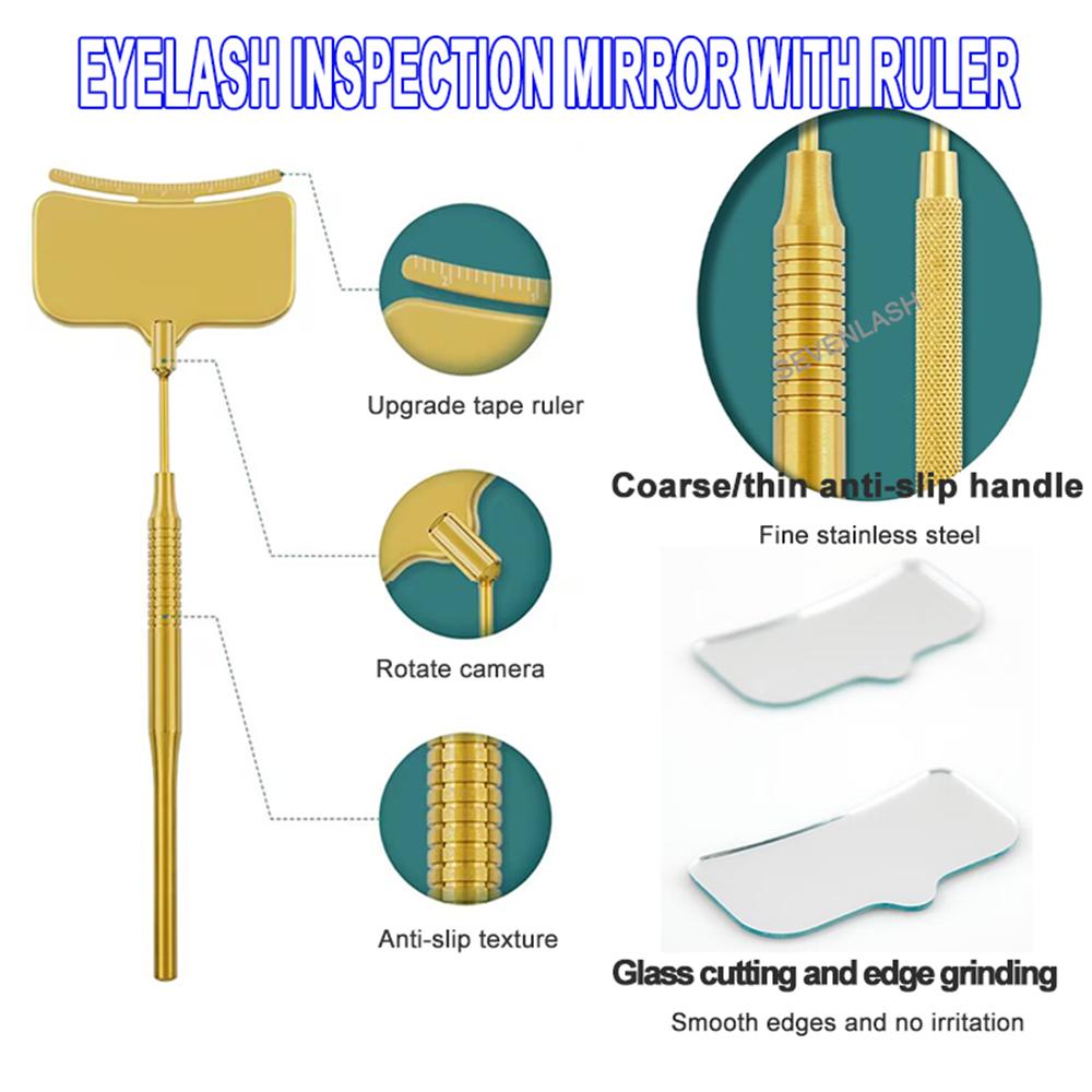 Square Stainless Steel Eyelash Inspection Mirror with Ruler