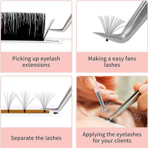 Fiber Tip Grip 45 and 90 Degree Mega Volume Tweezers Set for Lash Extensions