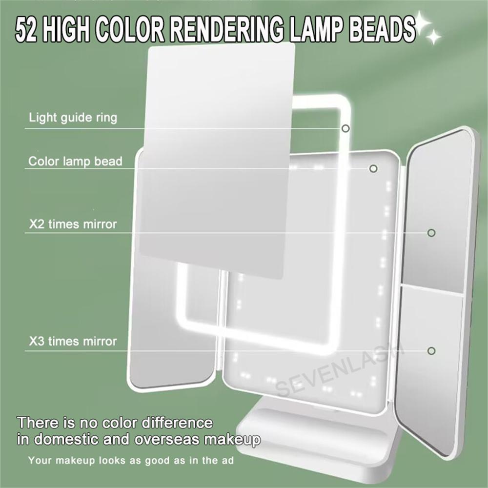 Three-Sided Folding LED Smart Touch Makeup Mirror
