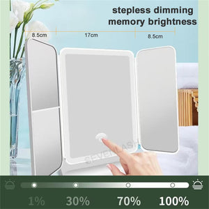 Three-Sided Folding LED Smart Touch Makeup Mirror