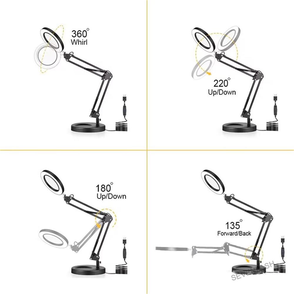 Long Arm Folding Magnifying Glass Desk Lamp - Sevenlash