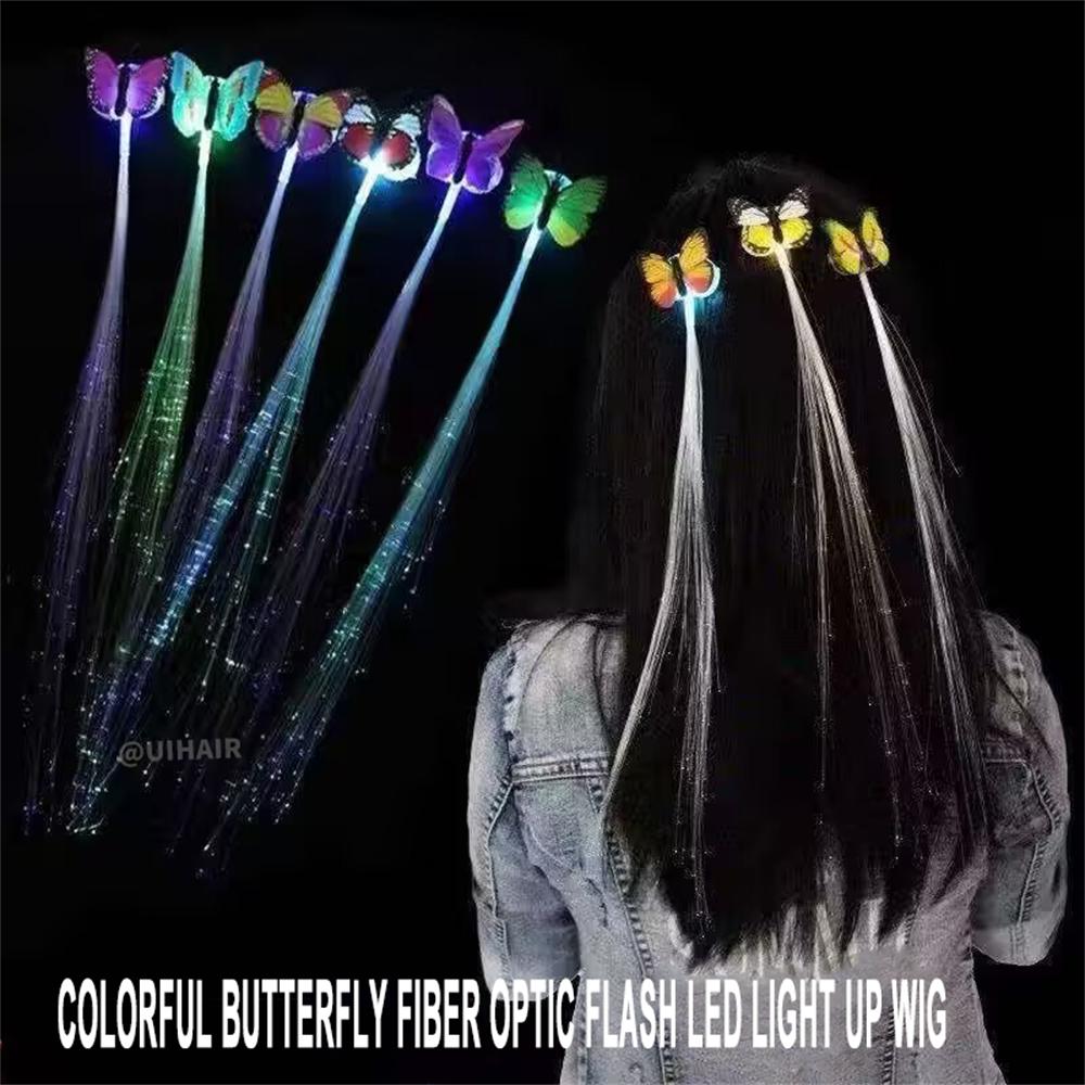 Colorful Butterfly Fiber Optic Flash LED Light Up Wig