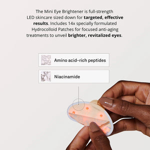 Close-up of LED Eye Brightener with glowing red and near-infrared lights