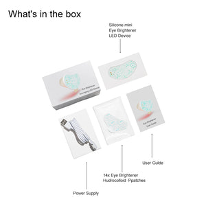 Box contents – Eye Brightener, patches, charging cable