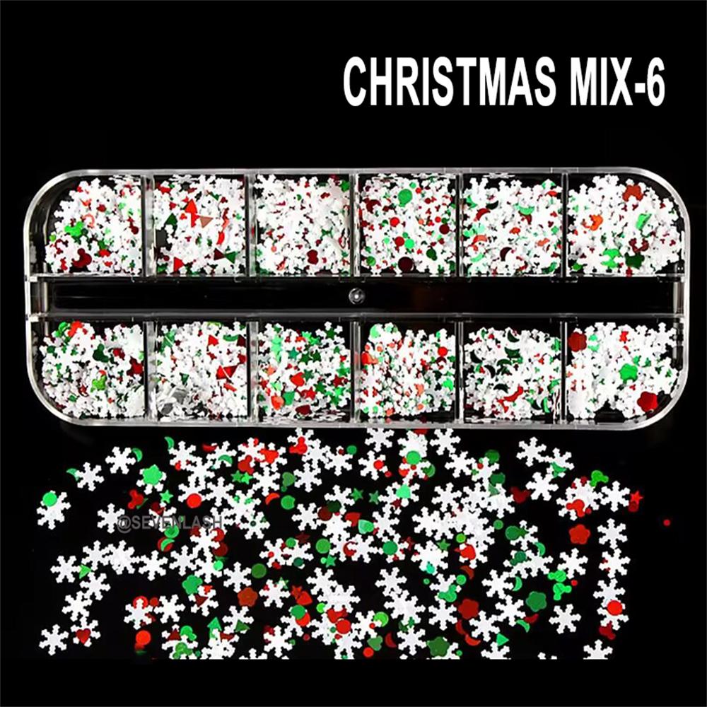 12 Grids Mix Color Fluorescence Eyelash Nail Glitter Slices