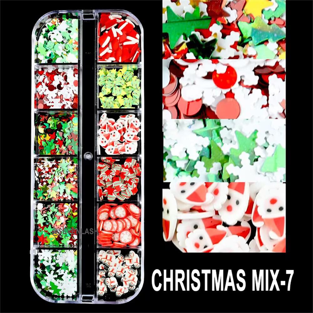 12 Grids Mix Color Fluorescence Eyelash Nail Glitter Slices
