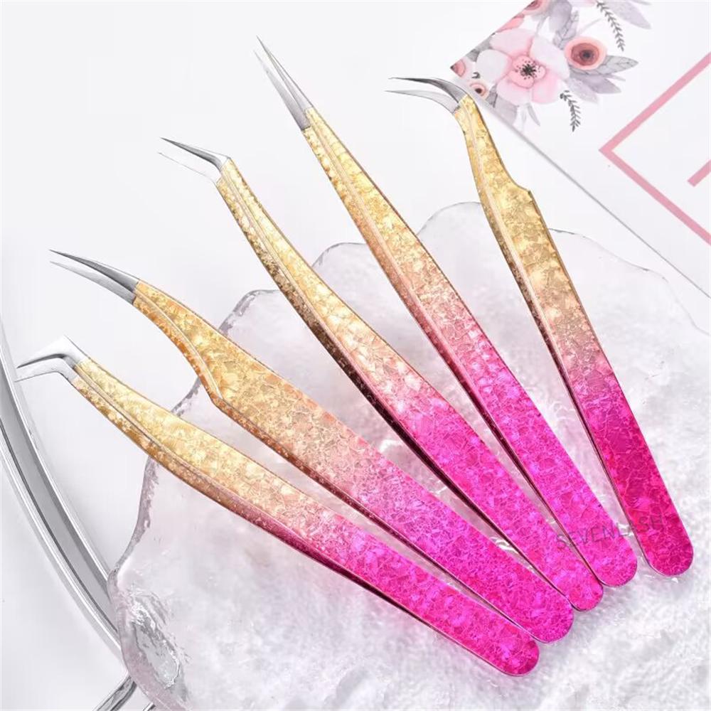 High Precision Stainless Gradient Ice Flower Lash Tweezers 5pcs