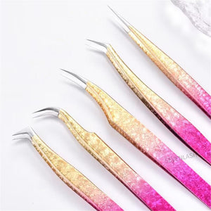 High Precision Stainless Gradient Ice Flower Lash Tweezers 5pcs