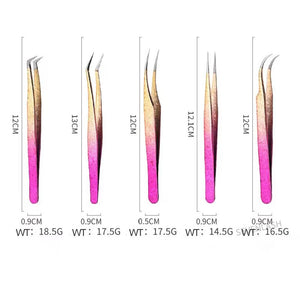 High Precision Stainless Gradient Ice Flower Lash Tweezers 5pcs