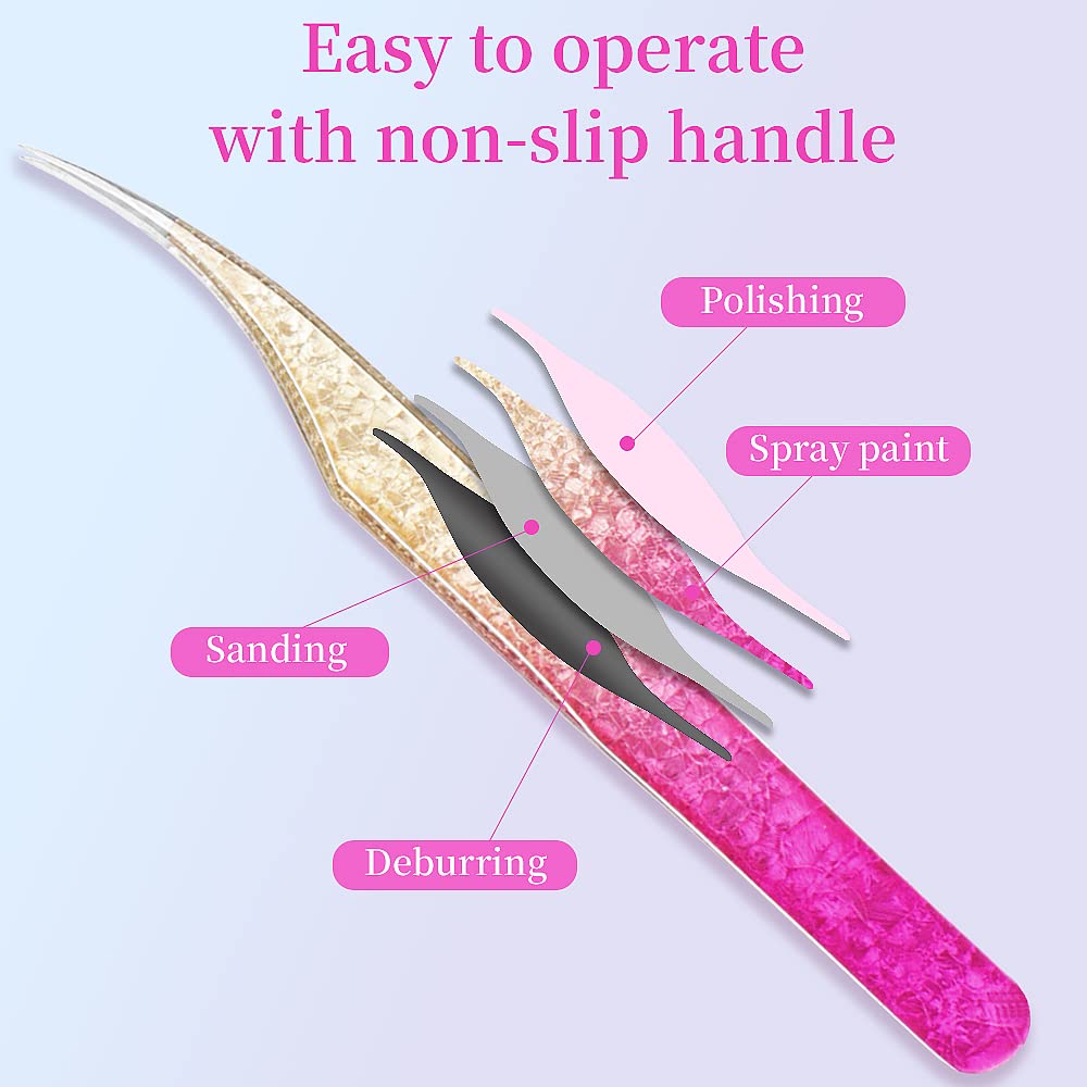 High Precision Stainless Gradient Ice Flower Lash Tweezers 5pcs