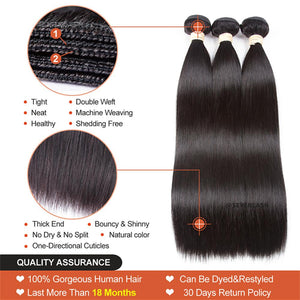 Brazilian Straight Hair Bundles 3 Pieces Straight Human Hair Bundles 7A 8-32 Inch Hair Extensions