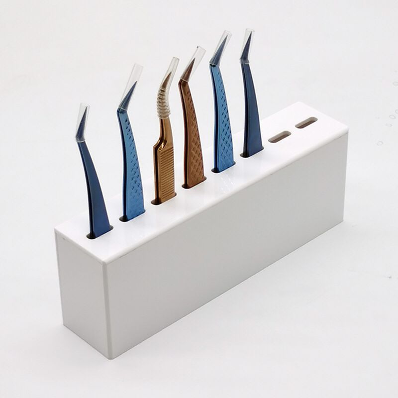 8-Hole Organizer Acrylic Marbling Tweezer Display Stand Has a Dust Cover