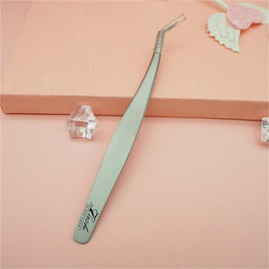 SN-05 Silver Feather Curved Tip Tweezers For Professional Eyelash Extension