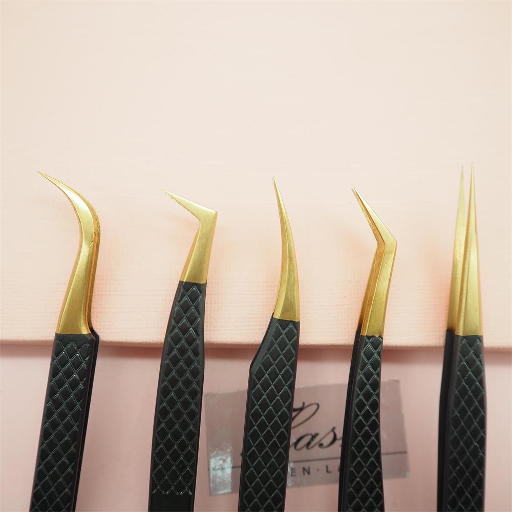 5 Sets Black Gold Tweezer For Lash Extension