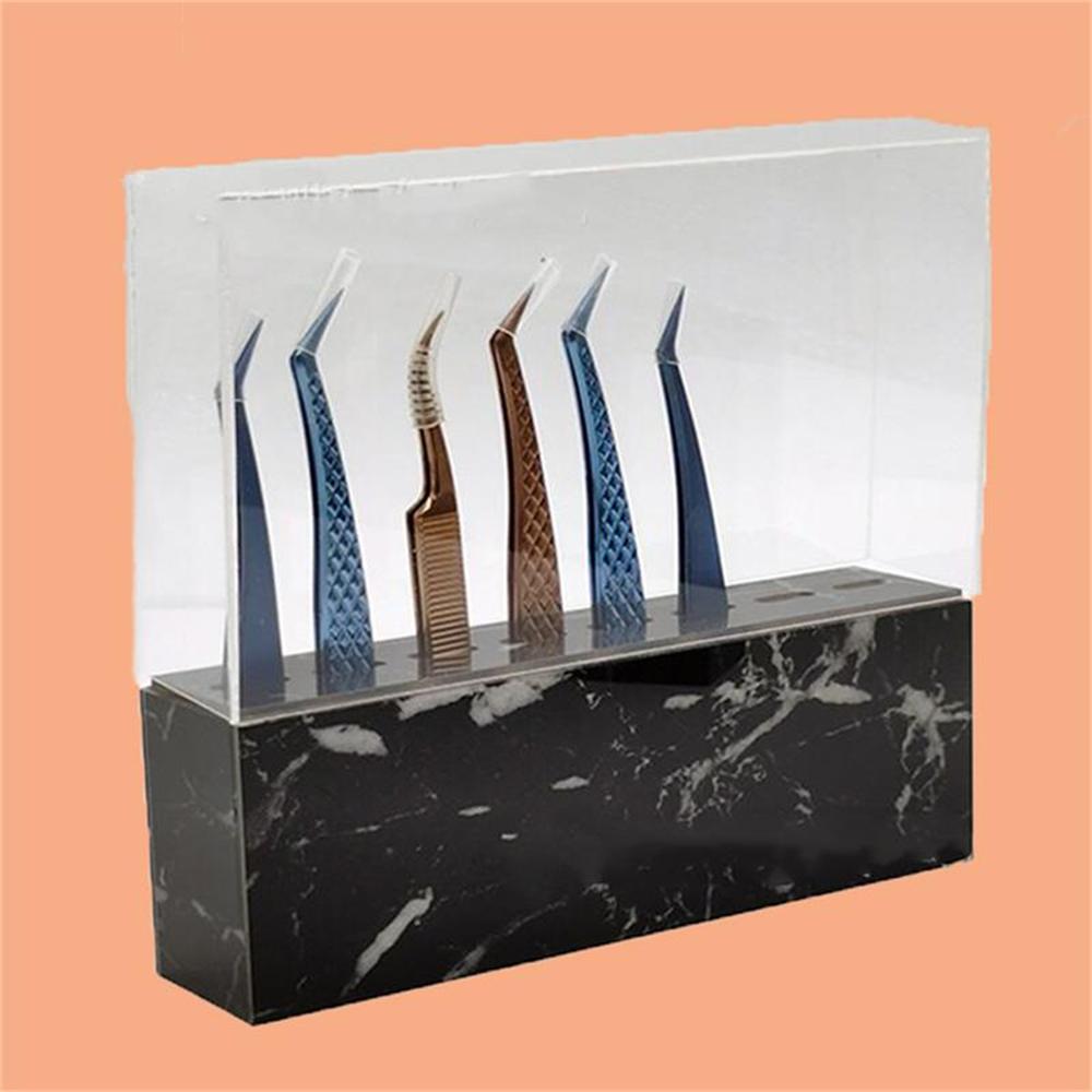 8-Hole Organizer Acrylic Marbling Tweezer Display Stand Has a Dust Cover