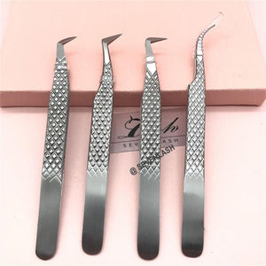 4 Sets Fiber Tip Tweezers For Eyelash Extensions