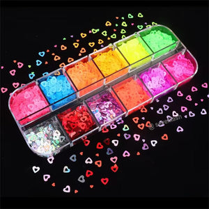 12 Grids Mix Color Fluorescence Eyelash Nail Glitter Slices