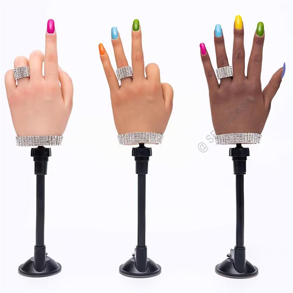 Realistic Silicone Nail Practice Flexible Bendable Hands with Adjustable Stands