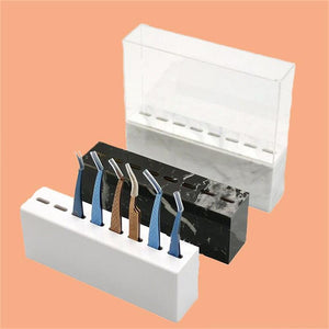 8-Hole Organizer Acrylic Marbling Tweezer Display Stand Has a Dust Cover