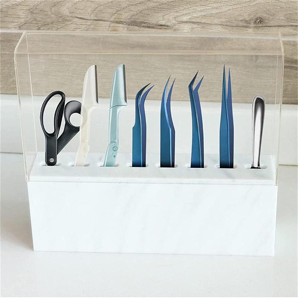 8-Hole Organizer Acrylic Marbling Tweezer Display Stand Has a Dust Cover