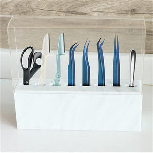 8-Hole Organizer Acrylic Marbling Tweezer Display Stand Has a Dust Cover