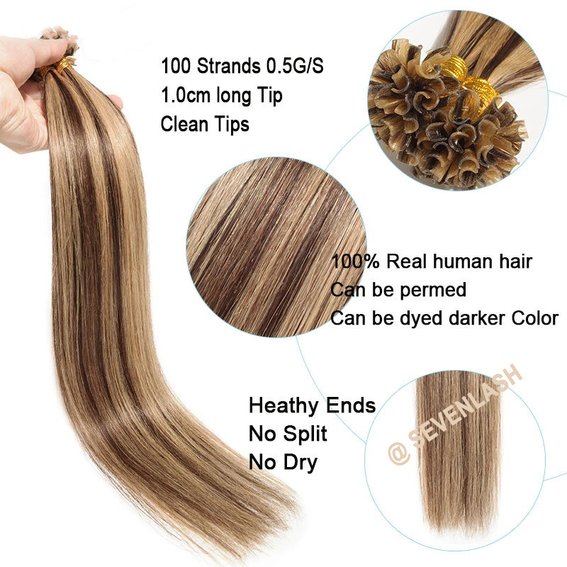 Machine Made U-Tip Hair Extension Keratin Capsules Straight Human Fusion Hair 12"-26" 50 Strands