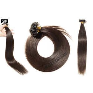 Machine Made U-Tip Hair Extension Keratin Capsules Straight Human Fusion Hair 12"-26" 50 Strands