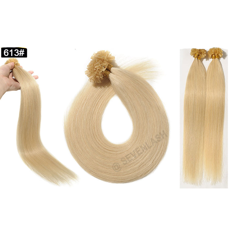 Machine Made U-Tip Hair Extension Keratin Capsules Straight Human Fusion Hair 12"-26" 50 Strands