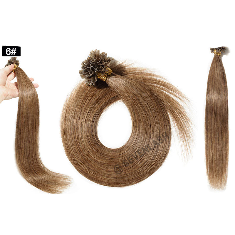 Machine Made U-Tip Hair Extension Keratin Capsules Straight Human Fusion Hair 12"-26" 50 Strands