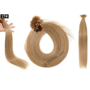 Machine Made U-Tip Hair Extension Keratin Capsules Straight Human Fusion Hair 12"-26" 50 Strands