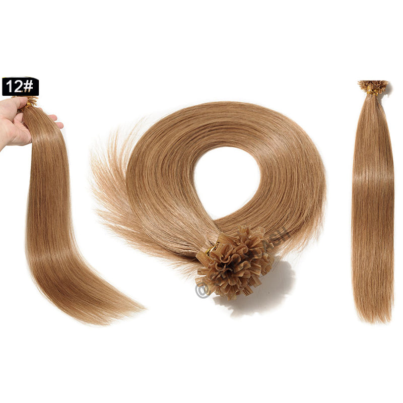 Machine Made U-Tip Hair Extension Keratin Capsules Straight Human Fusion Hair 12"-26" 50 Strands