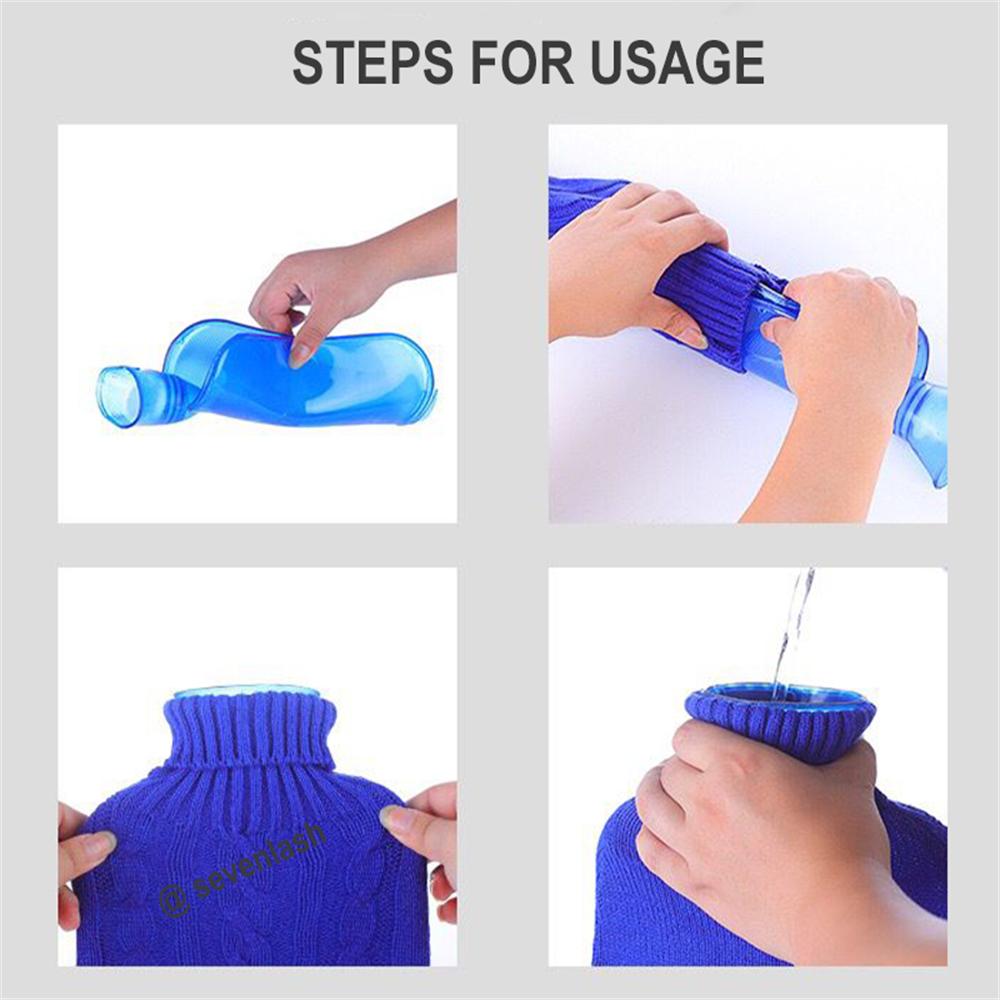 SEVENLASH Rubber Hot Water Bottle with Cover Knitted 2 Liter