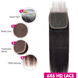 HD Lace 6X6 Closure Wig Straigth Human Hair 13X6 Front Wigs