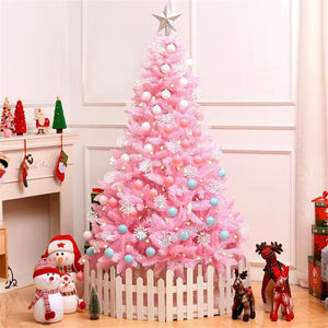 gift ready pink Christmas tree boxed with ornaments and string lights