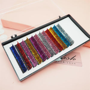 Glitter Colorful Premium Eyelash tray — multi-color glitter rows close-up
