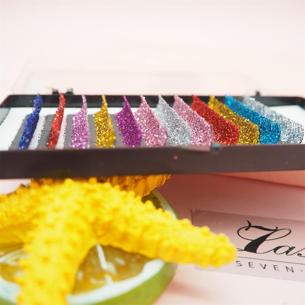 Mixed length 8–15mm glitter lash tray — multi-shade sparkle